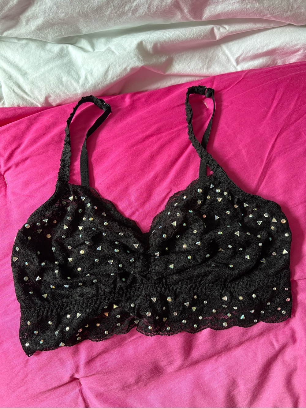 PINK Victoria's Secret Black Lace Bralette with Stud Accents